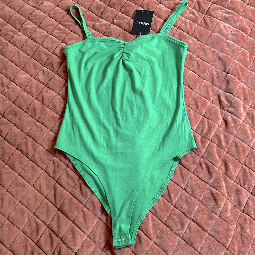 Green gathered cami bodysuit